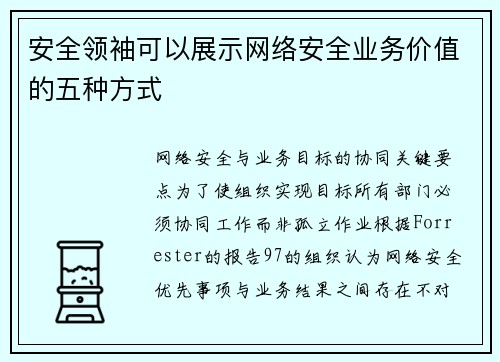 安全领袖可以展示网络安全业务价值的五种方式 